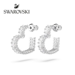 SWAROVSKI Luxury Matrix หินอัญมณีสีขาวรูปหัวใจขนาดเล็กต่างหูขนาดใหญ่ ต่างหูแฟชั่นสตรีเงินสเตอร์ลิง S925