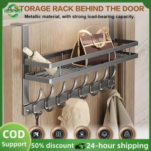 【HOSPORT】Door Storage Basket with 8 Hooks Door Storage Organizer Heavy Duty Organizer Rack Punch Free for Hats Coat Clothes【1-3 days delivery】