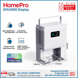 Dehumidifier HomePro DHU3000  Portable Mini Dehumidifier  3L Large Tank  800–1000ml/D  Quiet Low Noise  Energy Saving for Bedroom & Wardrobe