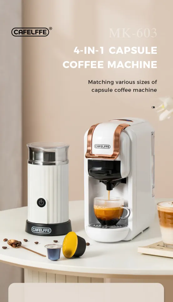 Cafelffe Coffee Machine Hot Cold 4in1 Multiple Capsule 19Bar DolceGusto Milk Nespresso Capsule ESE pod Ground Coffee 0.6L Water Tank Auto Power off Anti dry Burning Italian Style Lazada Singapore