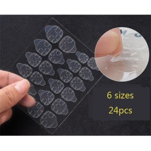 ใหม่ เล็บปลอม เล็บสีแดงไวน์ สไตล์ฝรั่งเศส สําหรับตกแต่งเล็บ จํานวน 24 ชิ้น##051