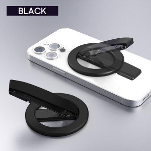 2025 Upgrade for MagSafe Phone Grip with Finger Strap Alloy Strong Magnetic Phone Stand Removable MagSafe Ring Holder with Kickstand Finger Loop 360° Rotation Folding Desktop Bracket Mag Safe Accessories for iPhone 16/15/14/13/12 Series Black/Silver