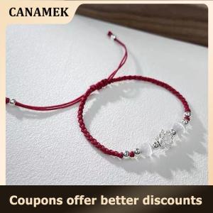 【 CANAMEK 】 Retro Chinese Style Adjustable Handmade Braid Bracelet For Women Girls Fashion Lotus Flower Beaded Bracelet Jewelry Gifts