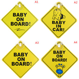 438178 ZXC Baby On Board SAFETY Car Window Suction Cup Yellow REFLECTIVE Warning Sign 12CM