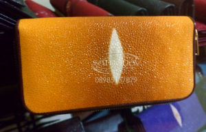 Dompet Wanita Kulit Pari Double Zipper coklat kuning diamond