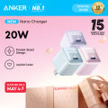 Anker USB C Charger Block, 20W PIQ 3.0 Compact Fast Charging for iPhone 17/16/15 and More Series, Galaxy, Pixel 4/3, iPad A2637. 