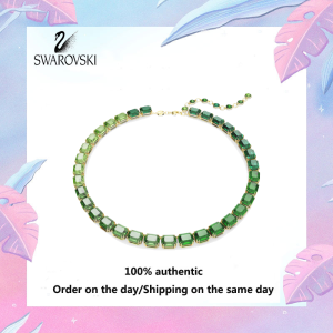 💖 Swarovski 💖 Womens fashion Gold Plated Necklace 5671257 Millennium Dark Green Crystal Square Gem necklace Valentine gift Birthday gift