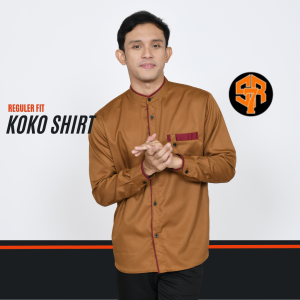 SRSEVEN7 Baju Koko Pria Dewasa Lengan Panjang Kemeja Koko MOCHA