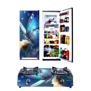 Paket Sticker Set 2 Pcs KULKAS 1 Pintu+Kompor Motif Bunga Cantik ( COD ) FlyStarStore