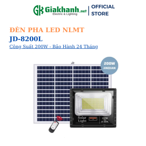 Đèn Pha Năng Lượng Mặt Trời Jindian JD-8200L Công Suất 200W - Khung Nhôm Mặt Kính Cường Lực - Chip LED SMD 5730 - Bảo Hành 24 Tháng