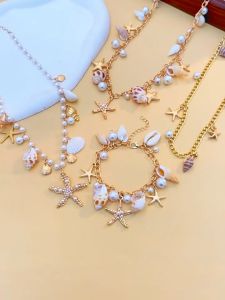 Fashion Pearl Shell Starfish Conch Heart Pendant Necklace Beach Jewelry Women Holiday Gift Accessories