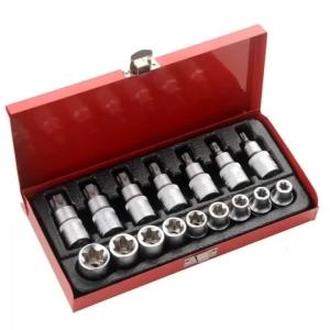 1/2-inch Drive Hand Repair Tools E8BD Torx Bit Socket Set with Case 16 Pcs Steel Star Sockets Bit Set Cr-V Steel Home Improvement