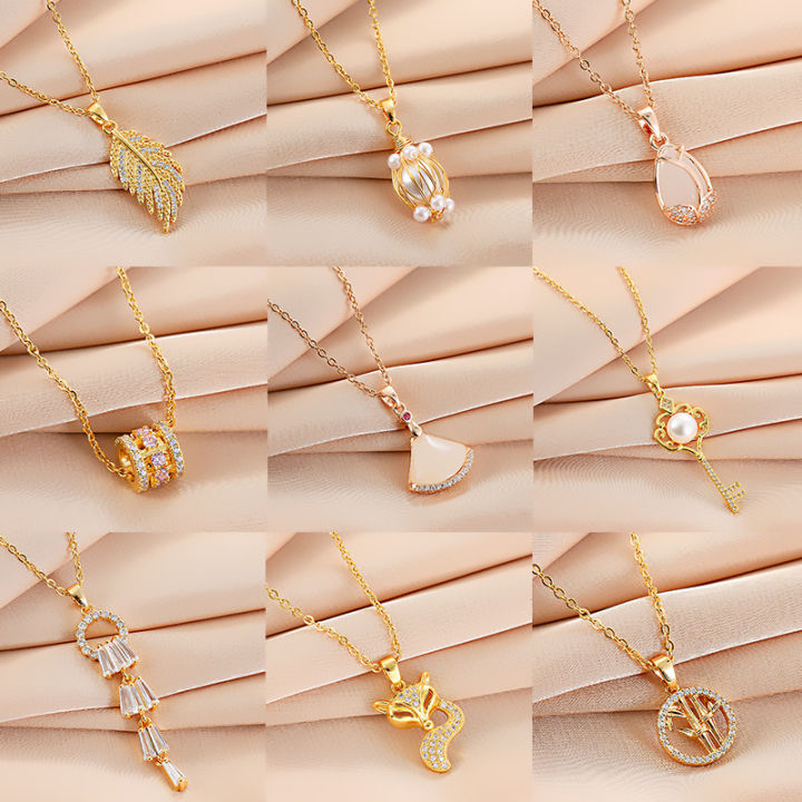 New Titanium Steel Necklace Female Ins Simple Pendant Japanese and Korean  Women Fashion Jewellery Necklaces Pendants Trend Simple Temperament Various 