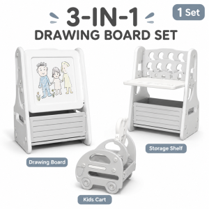 Kids Drawing Board 3 in 1 Foldable Easel with Storage Shelf Cheap Learning Toy for Toddlers Ready Stock