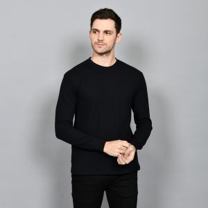 HAF Baju Lengan Panjang Pria Waflle Katun Premium Black is Basic