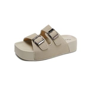 COLDIE flat sandals for women two strap adjustable thick bottom slippers Sandals for Women Square Toe Thick Sole with Adjustable Strap Outside Footwear#WL821