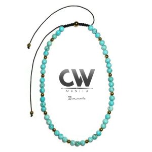 CW Manila - PAND0RAs Choker - 6mm Turquoise Stones with 4mm Gold Hematite - Womens Beaded Necklace Semi Precious Adjustable