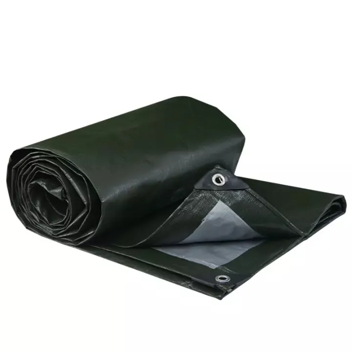 ผ้าใบ PE 4x6 เมตร สีเขียว-เงิน หนา 0.35 มม. กันแดดฝน