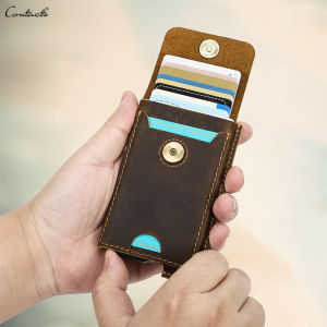 Crazy Horse ที่ใส่การ์ดหนังสำหรับผู้ชายกระเป๋าใส่การ์ดเด้งอัตโนมัติกล่องอะลูมิเนียมบล็อก RFID