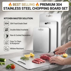 304 Stainless Steel Cutting Board Kitchen Food Prep Board Household Kneading Board Dough Cutting Board Chopping Board Durable Multipurpose Kitchen Accessory