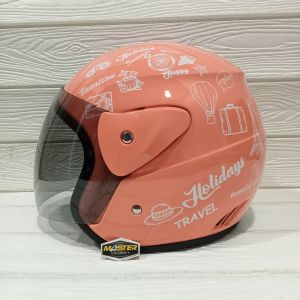 HELM HALF FACE EVOLUTION MOTIF TRAVELING PEACH MIRIP GM EVO MURAH HELM DEWASA MURAH