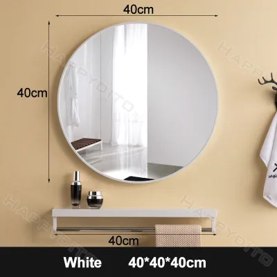 Bathroom round glass bathroom mirror with shelf hole free wall mounted self-adhesive toilet vanity mirror Simple Make UP Mirror Round Vanity Bathroom Mirror With Rack Wall-mounted Free Punch For Women Make Up Mirror