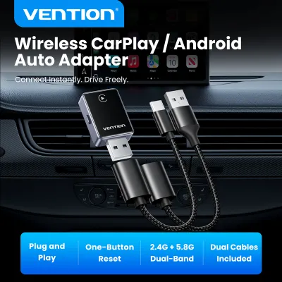 Vention Wireless CarPlay Adapter Dual System No Lag Map YouTube TikTok Supports Android iOS Universal Car Multimedia Receiver Supports USB Interfaces Adapter Box