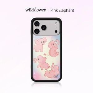 Wildflower ins Pink Elephant Phone Case for iPhone 12 13 14 15 16 17 Pro Max Plus Air new model Cute elephants WF Cover Cases