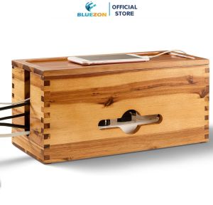 Hộp gỗ đựng ổ cắm điện BLUEZON hộp đựng dây điện hộp dây sạc an toàn cho trẻ nhỏ