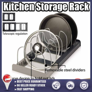 [SG Stock] Stainless Steel Kitchen Pot Lid Holder Adjustable Pan Organizer Rack Dish Rack Drawer Type Utensils Organizer厨房收纳架