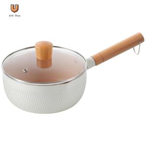 กระทะที่ไม่ติดกับหม้อปรุงอาหารที่มีพวยพุ่งและด้ามไม้ซอสแพน 18 ซม. สำหรับเตาแก๊สเหนี่ยวนำ[Ueb Shop]