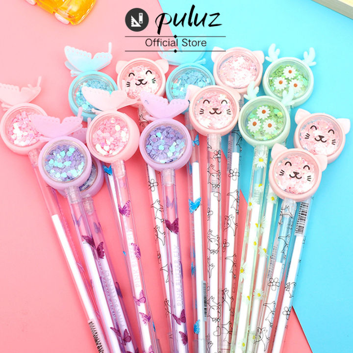 【Puluz】 Pena Karakter Payet Gliter Bunny Lucu Black Ink Gel Pulpen