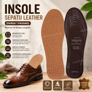Insole Sepatu Kulit Leather latex penyerap keringat berfori Anti Bau