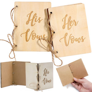 ★COD & Ready Stock★ 2PCS/Set Her & His Vows Wedding Marriage Vows Booklets Engagement Wood Photography Props Craft Party Supply
