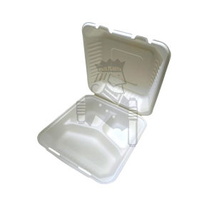 (10 Pcs) Bagasse Lunch Box Sekat 3 WHITE  Serat Tebu - ECO Friendly 9 inch