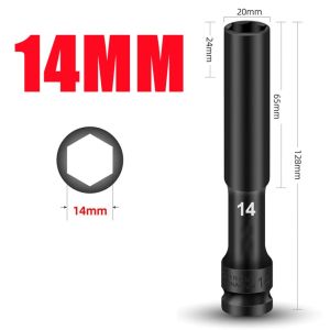 1/2 Inch Drive Long Deep Impact Socket Wrench Set 8mm 10mm 12mm 14mm Hex Adapter Heavy Duty Non Slip Extension Bar