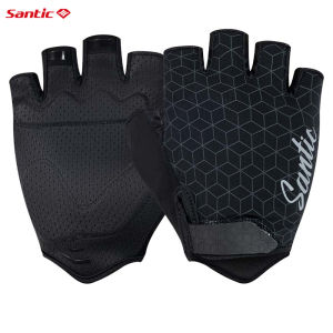 Santic Cycling Gloves Men Women Breathable Wear-resistant Reflective Shock-absorbing Half Finger Sports Gloves