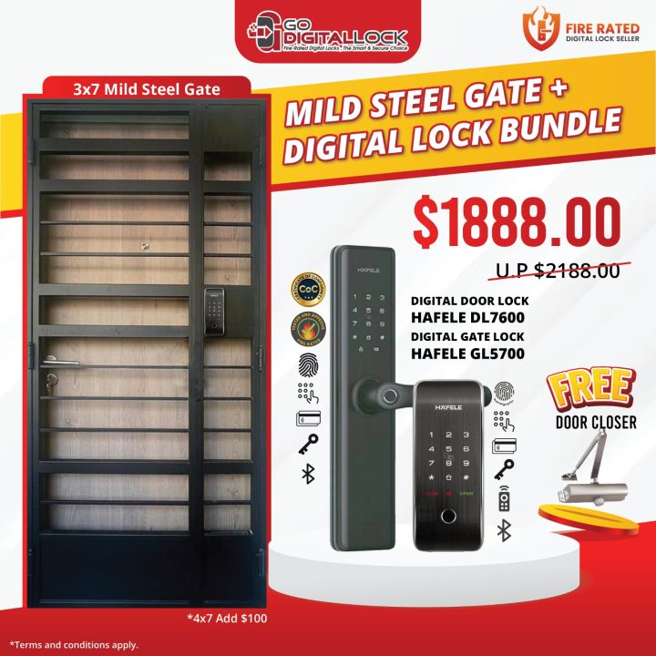 3×7 ft Mild Steel Gate and Digital Door & Gate Lock Bundle Package