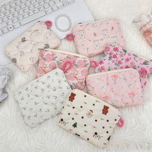 BUUXIAA โพลีเอสเตอร์ กระเป๋าแต่งหน้าขนาดเล็ก ที่เก็บการ์ด กระต่ายดอกไม้การ์ตูน กระเป๋าสตางค์ ใหม่ กระเป๋าเดินทางขนาดเล็ก สำหรับลิปสติก