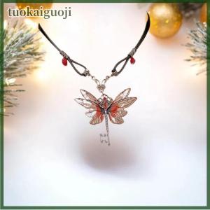 tuokaiguoji Y2K Chuồn Chuồn Key Red Zircon Vòng Cổ Mặt Dây Chuyền Cánh Retro Punk Da Hip Hop Choker Phụ Nữ Hợp Thời Trang Quà Tặng Trang Sức
