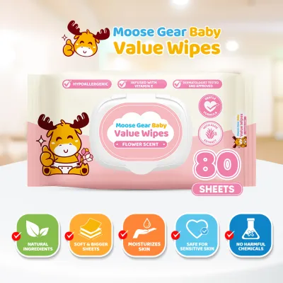 Moose Gear Baby Value Wipes 80s Hypoallergenic w/ Vitamin E & Aloe Extract