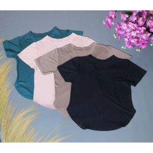 Kaos wanita atasan V-neck jumbo bahan rayon untuk santai di rumah