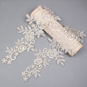 LUZMAR 1 Pair 3D Flower Embroidery Flower Applique DIY Crafts Polyester Sew on Patch Fashion Elegant 16cm X 36cm Rose Flower Patch Wedding Decoration DIY