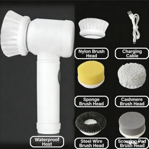 Electric Spin Scrubber Cleaning Brush Cordless Long Handle Rechargeable 7 in 1 Kitchen Bathroom Glass Tile Home Use