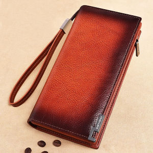 BANYANU Vintage Formal Cow Genuine Leather Long Wallet Travel Original Anti RFID Large Capacity Phone Purse for Men