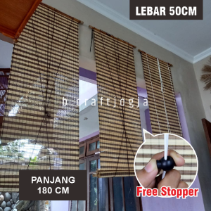 Kerai Tenun Lidi Tirai Lidi Gulung Gorden Motif Zebra Kotak Ukuran L:50 P:180 cm