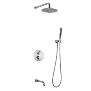 3-in-1 Embedded Brass Brushed Gold Bathroom Shower Set Square round Style Wall Mount Bath Shower Set