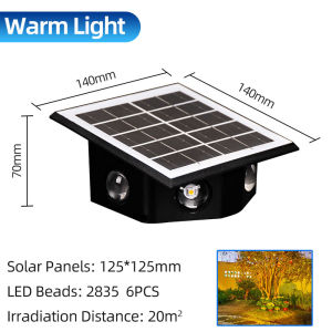 KKSKY Christmas Lights Spotlights 6-side Convex Mirror LED Solar Outdoor Wall Light Courtyard Landscape Decoration Lights Warm Light Ip65 Waterproof Wall Lamp For Villabalconies Fences Walls Corridors Paths