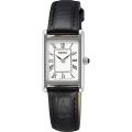 SEIKO Watch Women's Square Design Quartz SWR053 White Dial and Black Leather Band. 