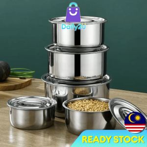🐻DAILY2U🐻 5 In 1 Stainless Steel Conditioning Food Stock Pot With Lid Periuk Masak Food Storage Indian Pot